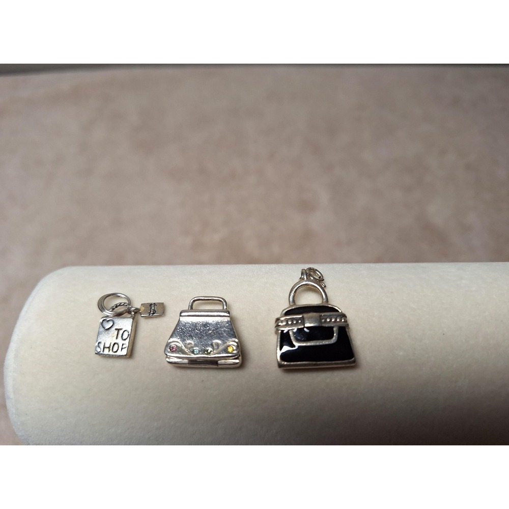 Handbag purse bag charms born to shop in sterling silver set of 3